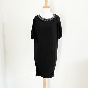 Black Cachet Cold Shoulder , drape back mini dress
